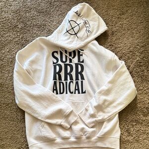 Authentic Superrradical 2016 white sweatshirt with logo and hitbox hood